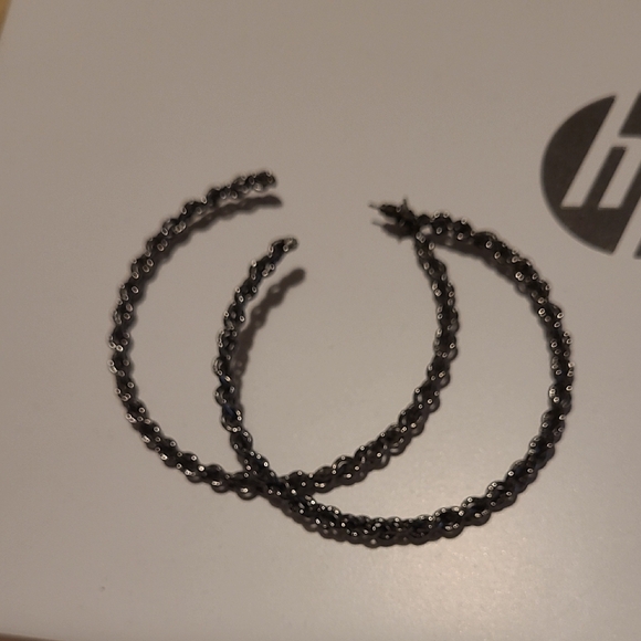 Large Black Hoop Earrings - Picture 1 of 3